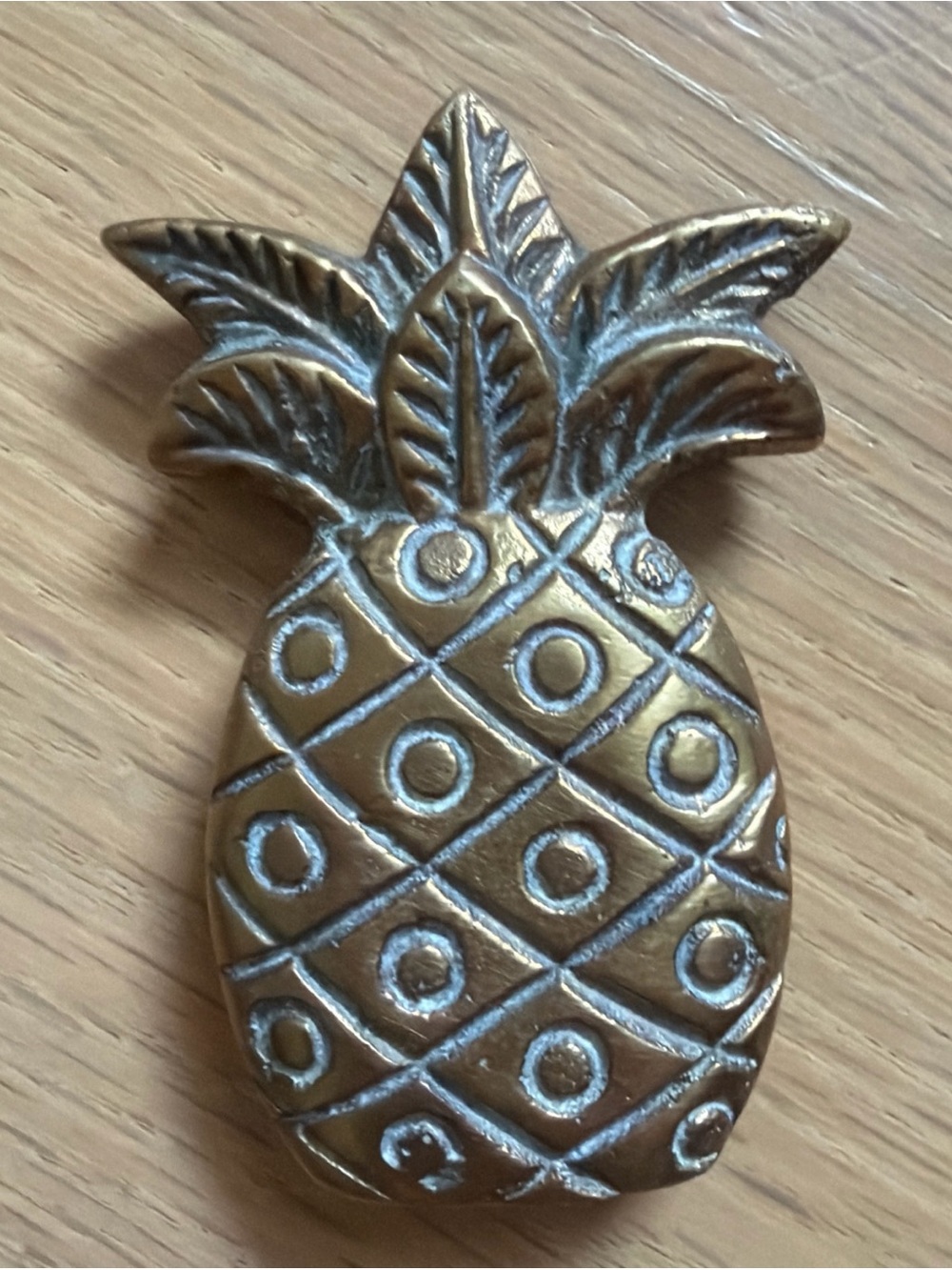 Vintage Pineapple Solid Brass Small Flat Figurine Paper Weight Trinket 2.5"